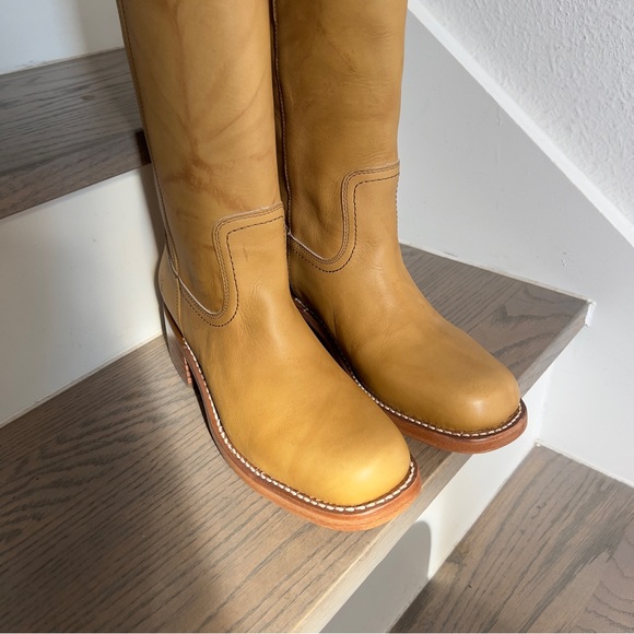 NWOB Frye Anthropologie Campus 14L Wide Calf Montana Leather Boots Banana Yellow - Picture 6 of 13